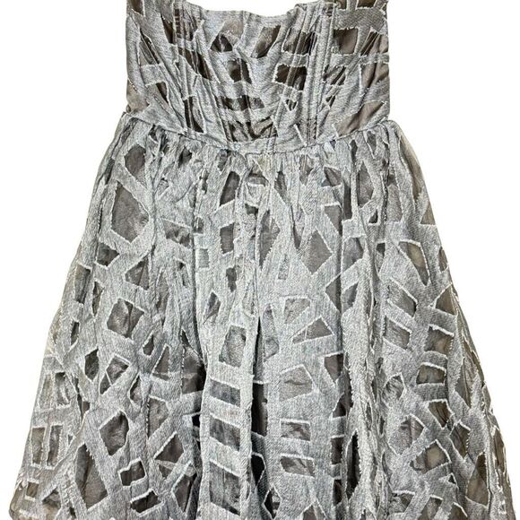 Alice + Olivia Kristin Gray Strapless Tube Mini Cocktail Dress Wool Silk Blend - Picture 3 of 11